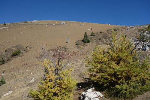 Bill and Jim hiking down off ridgeline