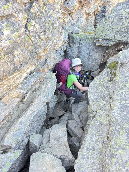 Chimney exit down from the Skoki Lakes