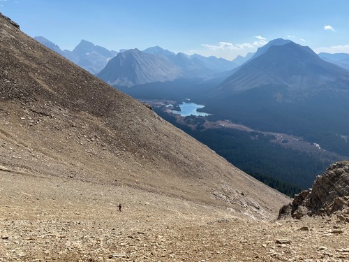 Evan zooming down the scree
