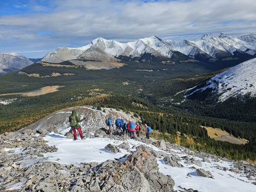 Descending the east slopes of the summit 
