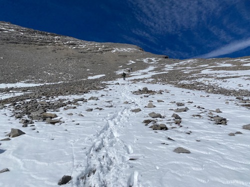 Taking advantage of snow on the descent 