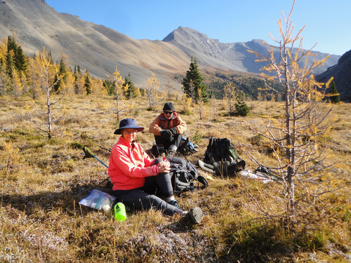 Pat and Bob enjoy a snack break at Og Pass in Assiniboine Provincial Park