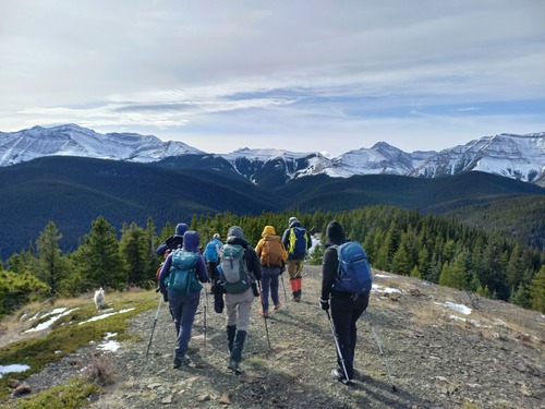 Leaving the summit after a relaxed lunch out of the cold wind