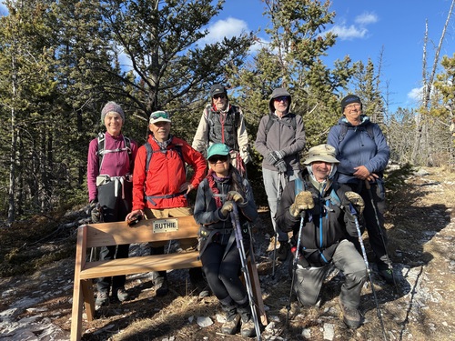 Exshaw Mountain bench, beautiful day.
