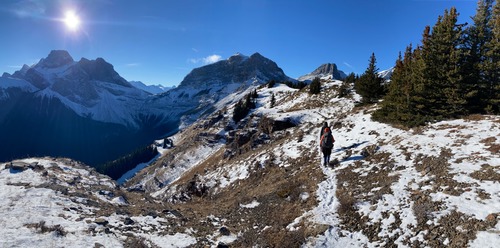 Walking to the far end of the ridge