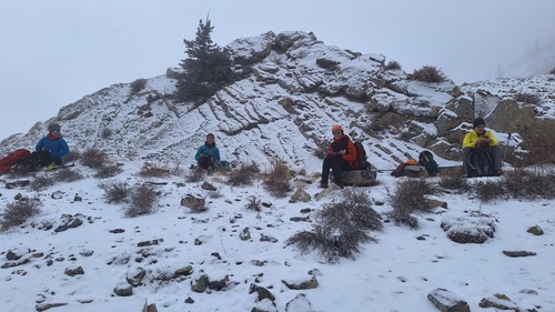 Lunching near the beginning of the new descent trail