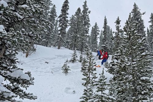Tricky descent to the road at the bottom of our third run