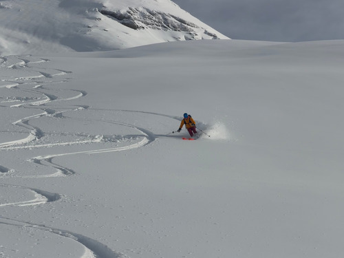 skiing the Low Col on breakable crust