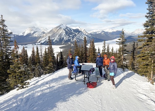 Bundled up for tea, and views much improved by some tree clearing. The descent was fast, but easygoing in 