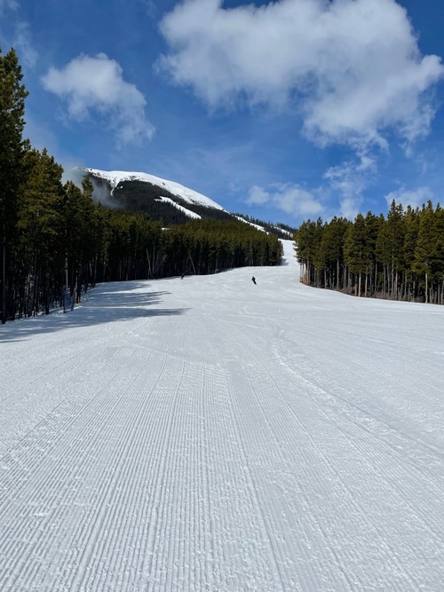 The runs were freshly groomed and enabled us to make first runs on new "corduroy"