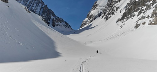 Skiing up the French Glacier.