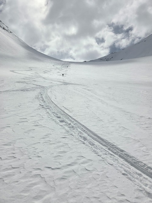 Skiing down the Robertson Glacier.