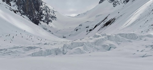 Some of the avalanche debris at the bottom of the Robertson Glacier.