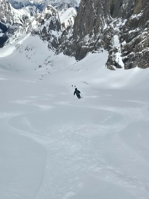 Skiing down the Robertson Glacier.