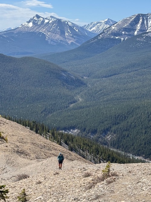 Marching up the seemingly long scree slope to the ridge