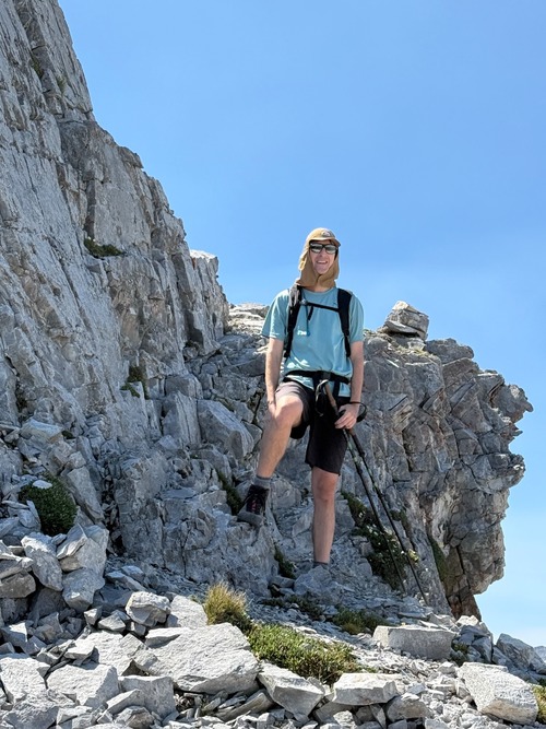 Matthew pausing after the initial descent from the ridge