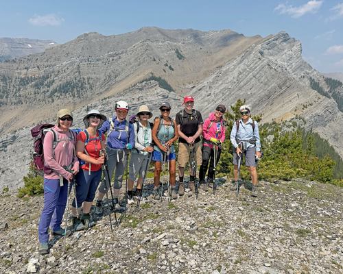 Gary and friends on Anklebiter (Gap Peak in bkg)