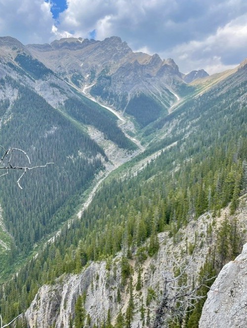 The views open up showing Cory Pass in the distance