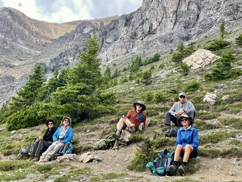 Ramblers enjoying a well-deserved break at Cory Pass