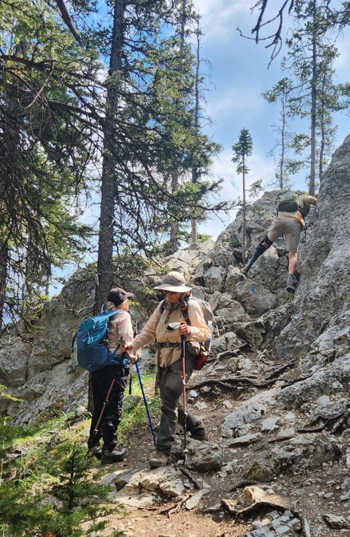There is a small cliff band along the trail