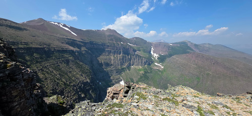 Looking west along the ridge with the descent route visible.