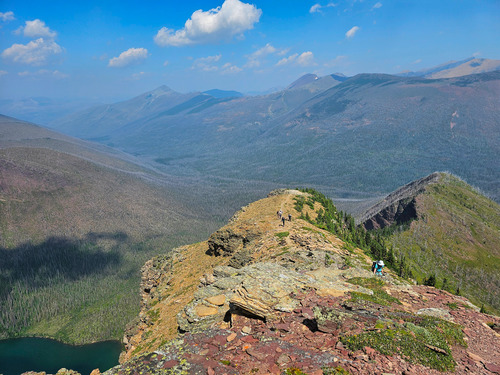 Looking down on the scramble section of the ascent.