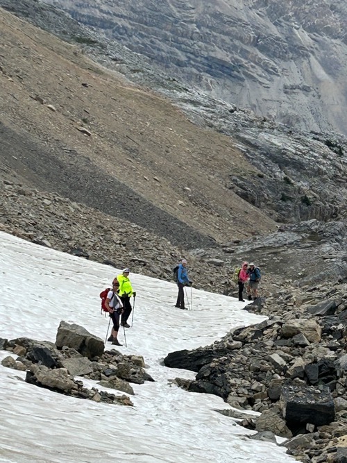 Steeper sections below col, good amount of snow for late July. 