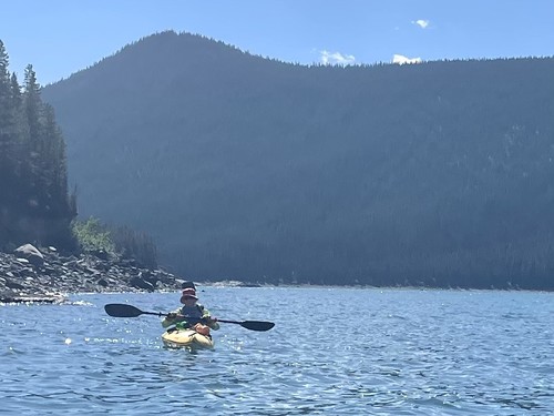 Chris paddling along the eastern shore