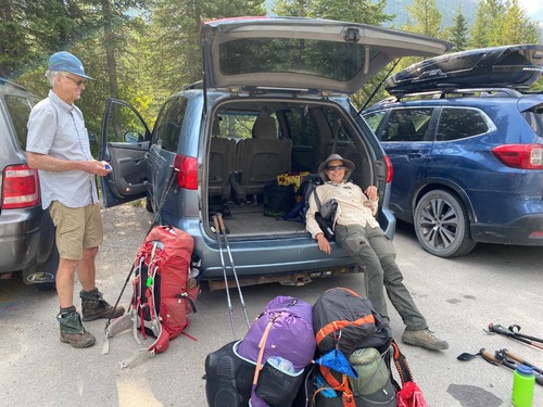 Deb's backpack didn't want to leave the car 