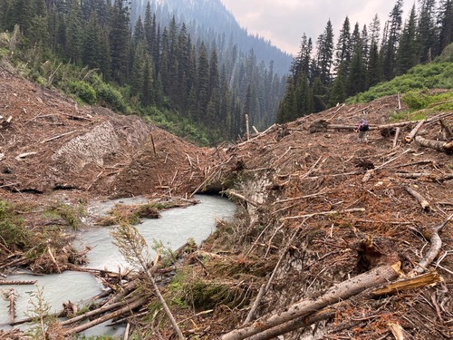 Avalanche debris - spot the Rambler walking on many metres of snow
