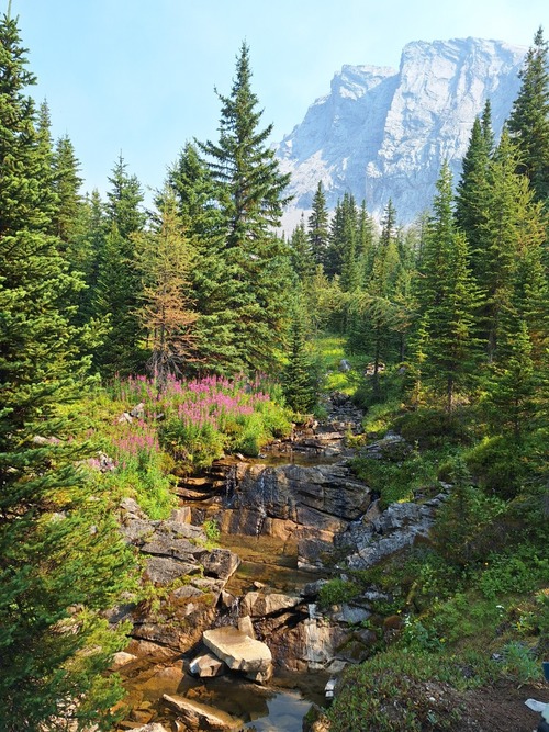 A small waterfall, found along the trail to the first lake 