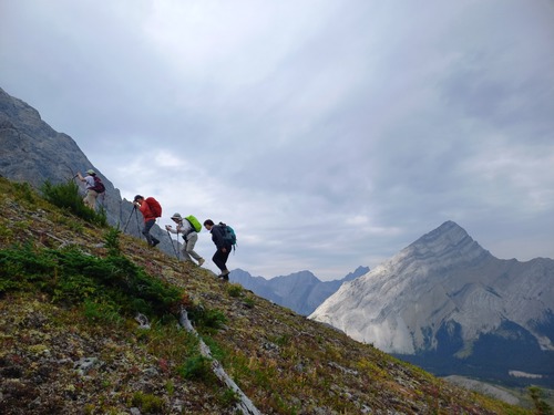 Good footing but a steep climb to the high point of the ridge