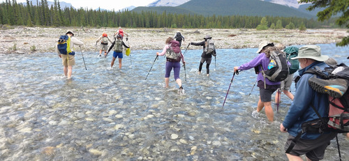 Crossing the Elbow River - a bracing start to the moring