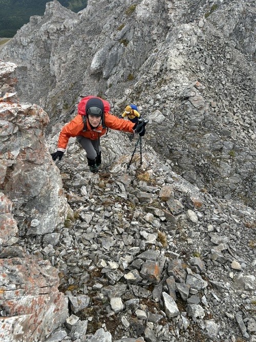 Jeanine, marching up through one of many scramble sections