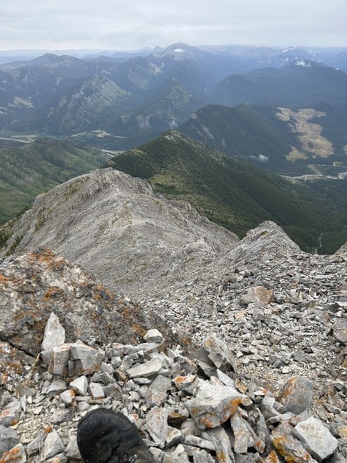 Looking down over the north east ridge from Colonel Belcher (our descent route)