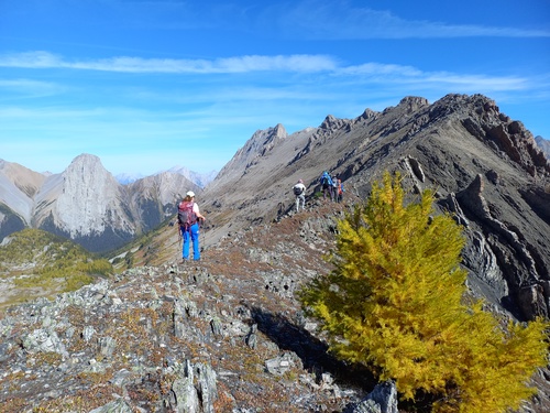 Hiking up the ridge. Our objective at top right 