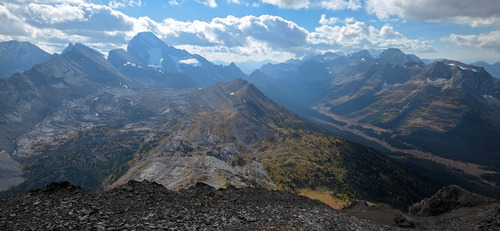 Views of north Burstall Pass with Mount Sir Douglas in the background.