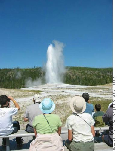 Joyce and Margaret watch Old Faithful