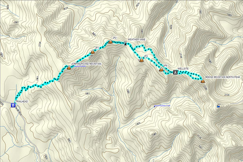 Route from article. Stay climbers right as you approach Moose Mountain.