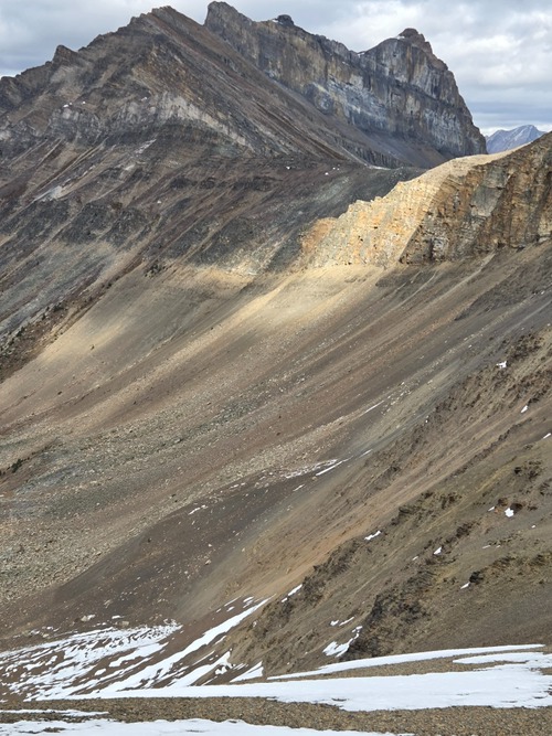 Looking back at our route up to the Redoubt - Unity col. We followed the grassy slope at the left edge of the photo.