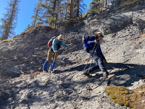 Crossing the gully back over to the West Wind Pass trail