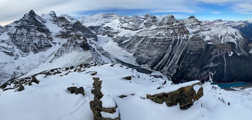 What an amazing lunchtime view! Look at the colour of Lake Louise at right.