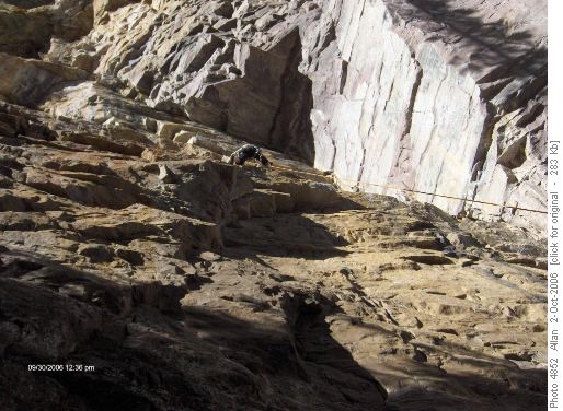 Charlene completing climb on Quartz rock