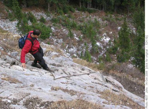 Cliff route between Ribbon falls and lake.