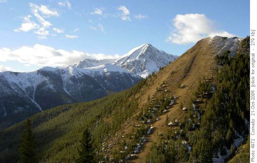 Mist Ridge (2,400m)in foreground with the Mist Mountain summit (3,138m) in the background