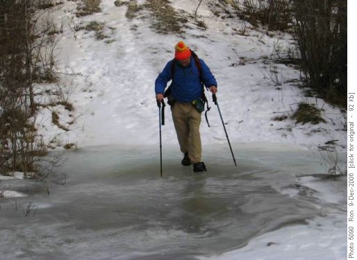 Crossing Lesueur Creek tributary ice flow