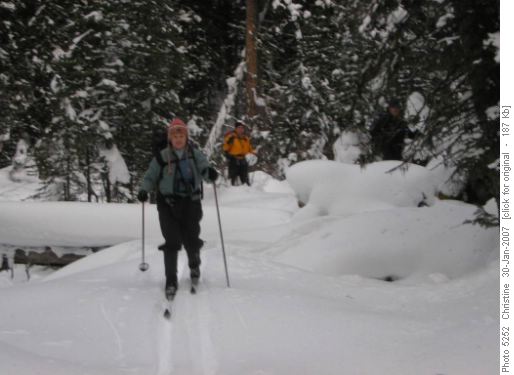 Skiing down the drainage