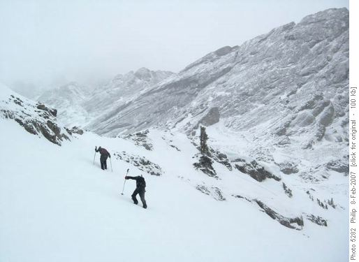 Kicking steps toward Birdwood Pass