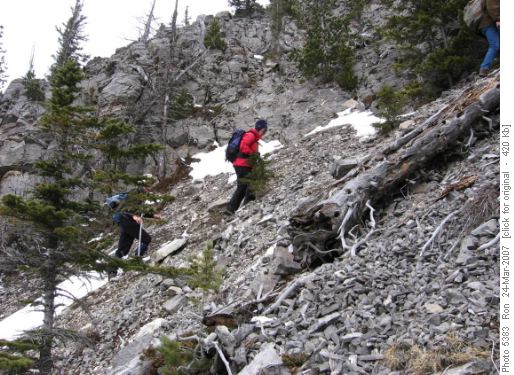 Steep & loose part of Baldy trail (Rita in red)