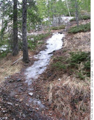 Icy trail on Mount Baldy in early spring